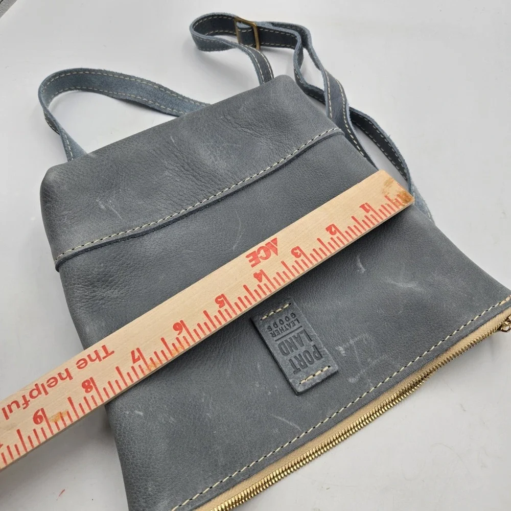 Portland Leather Goods Festival Bag Crossbody Light Blue Zip Top Inside Pocket